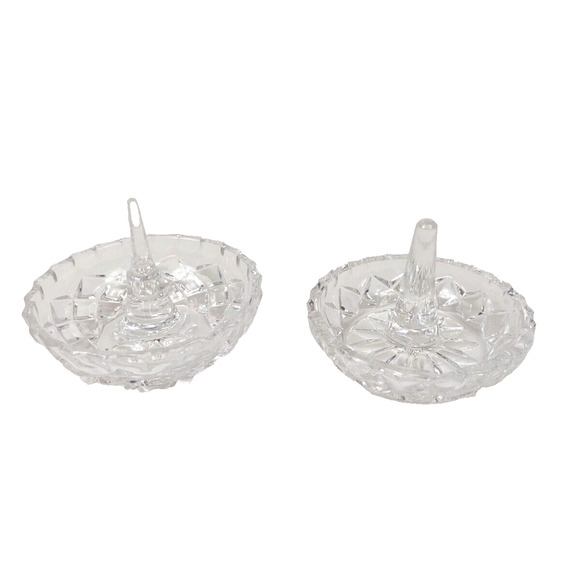 Lot of 2 Gorham Darby Manor Clear Cut Glass Round Ring Jewelry Holders 3" - Picture 8 of 8